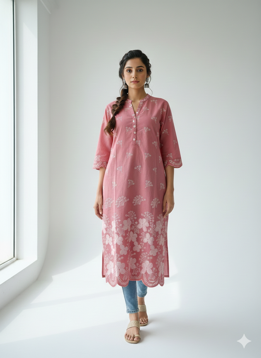 Rosewood Bloom β Embroidered Straight Kurti πΈ