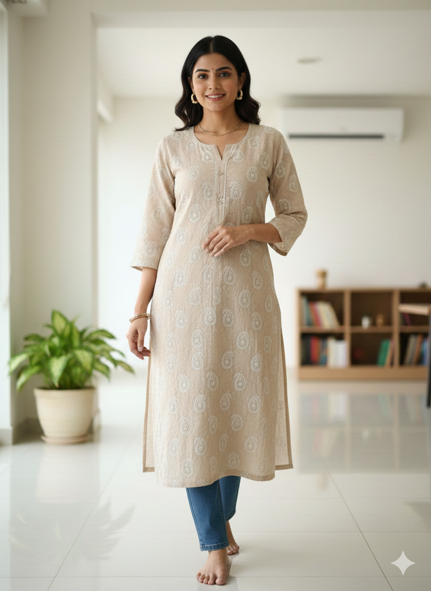 Desert Pearl – Classic Printed Kurti 🤎