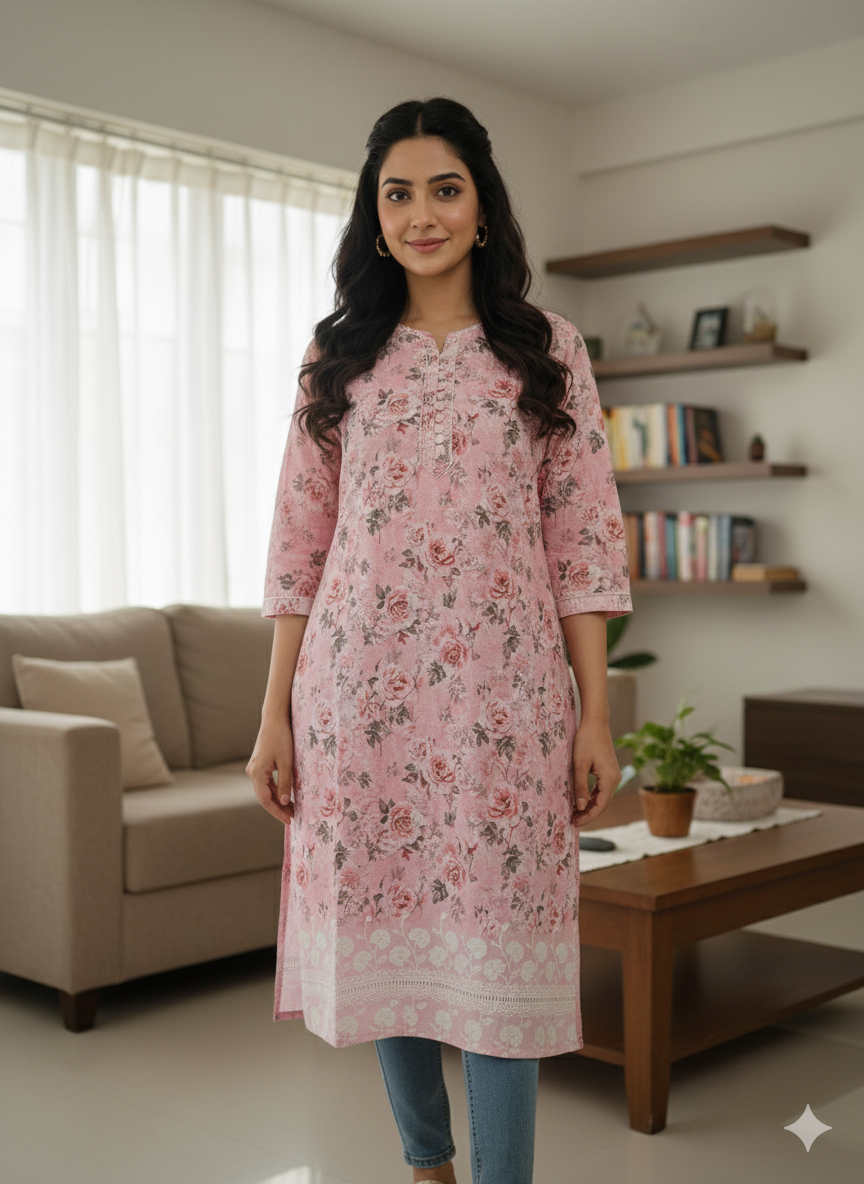 Rose Whisper β Floral Printed Kurti πΈβ¨