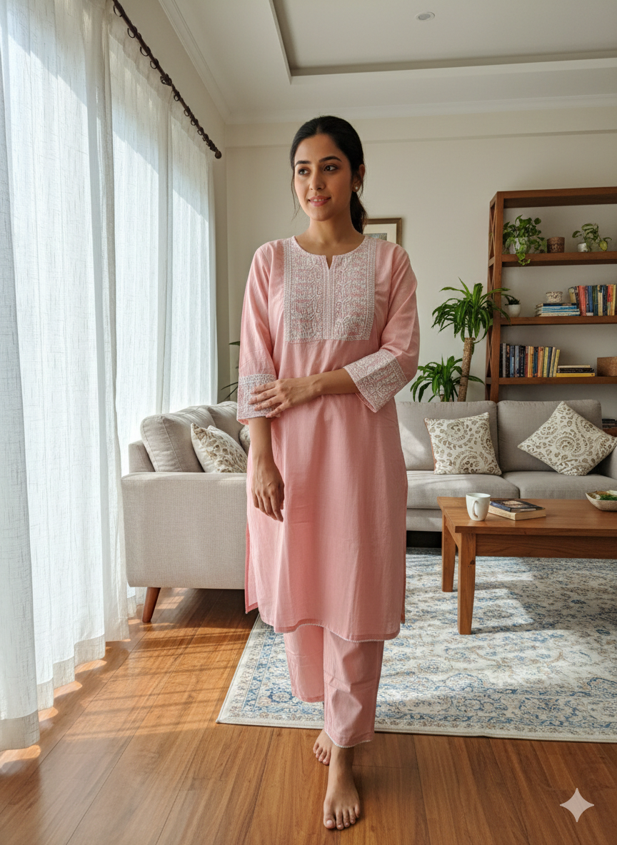 Blush Harmony β Embroidered 2-Piece Kurti Set πΈβ¨