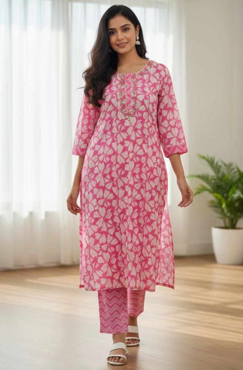 Blush Bloom Elegance Floral Kurti 🌸✨